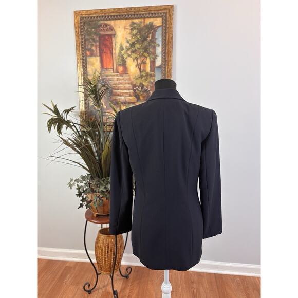 Le Suit Women Jacket 6 Mob Wife 5 Buttons Front Navy Blue Office Siren Lined - Picture 4 of 9